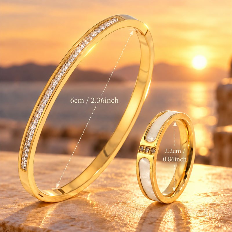 Women's 2pc Grooved Hand Bracelet and Ring Set